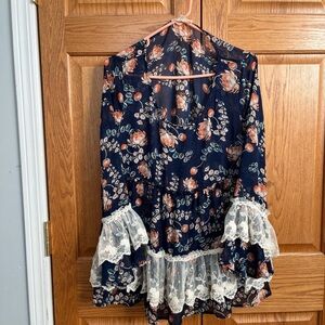Entro Navy Floral Lace Blouse